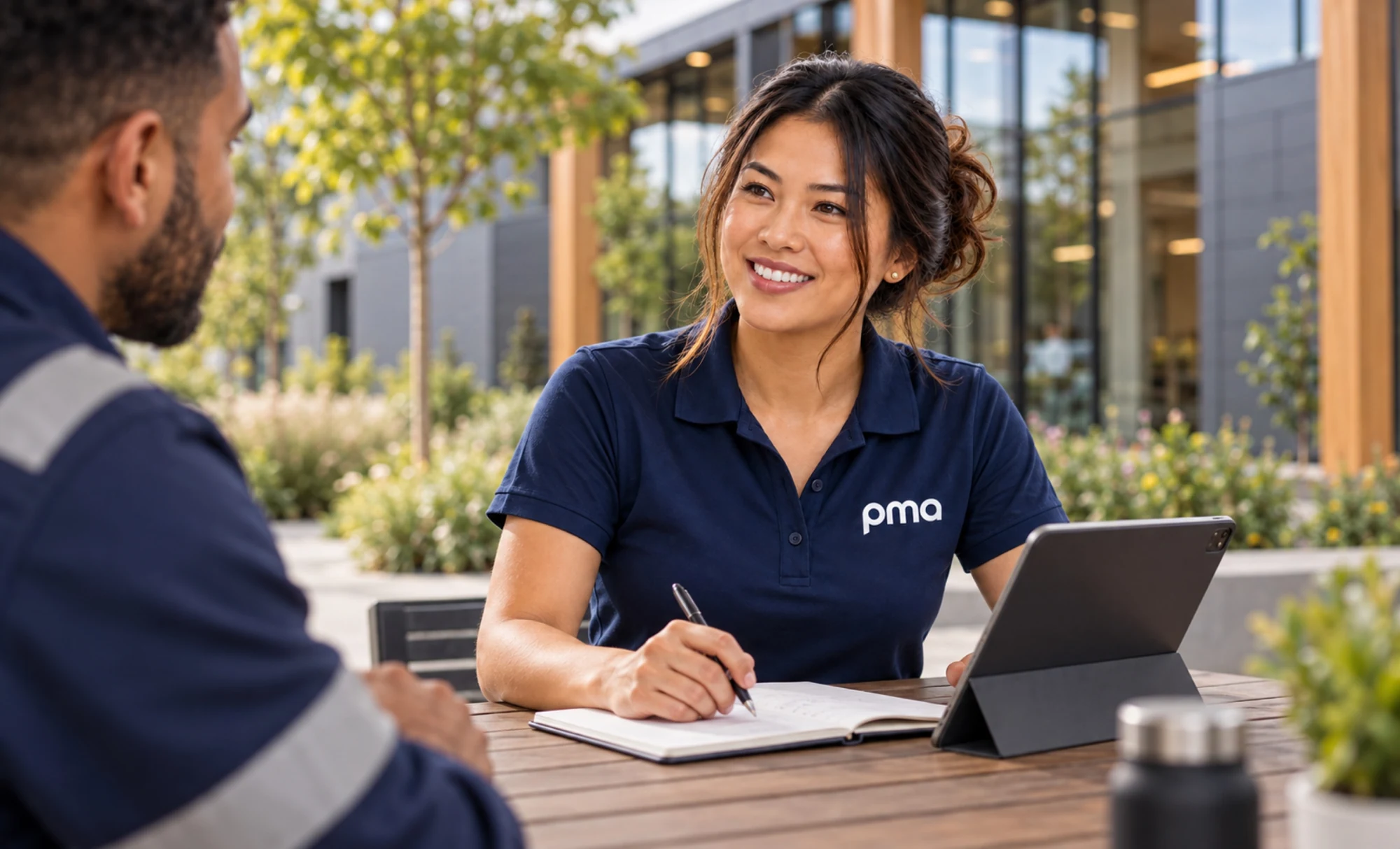 PMA colleague discussing technical requirements with a customer