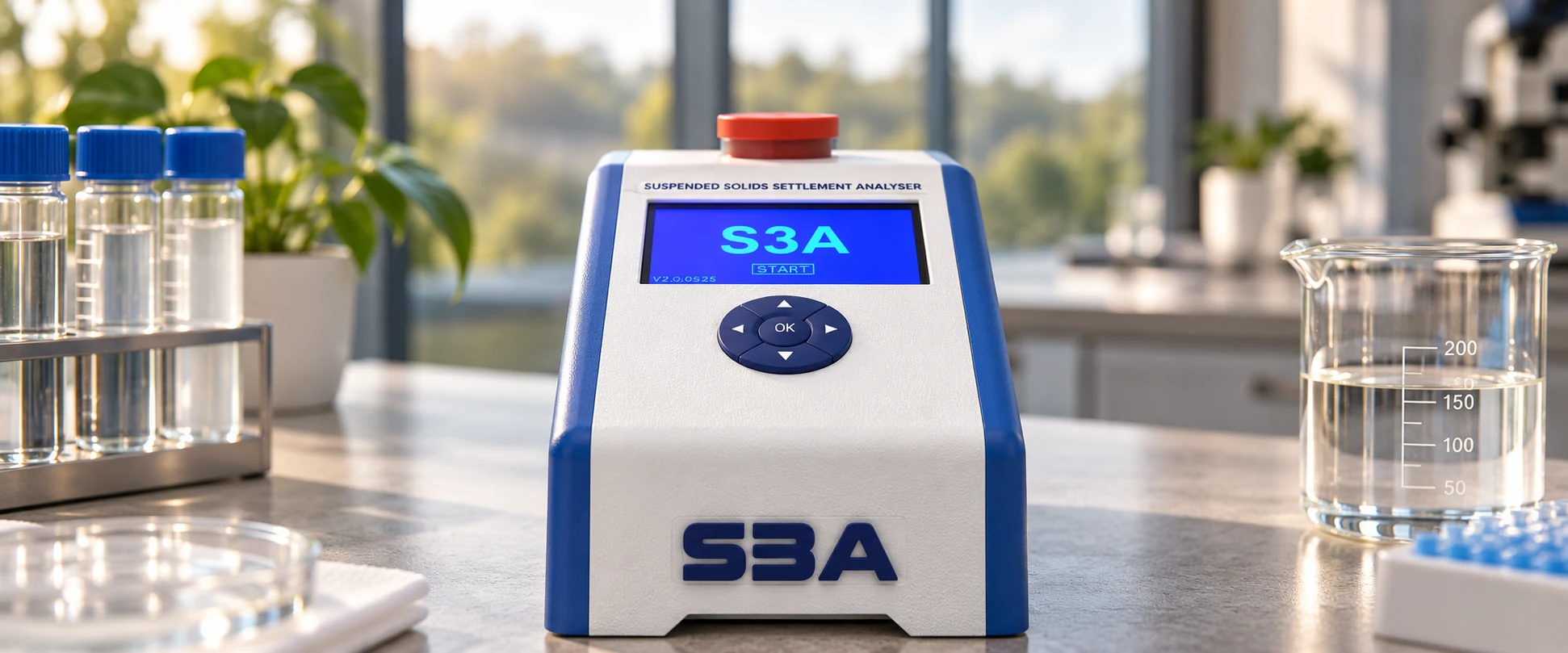 Front view of an S3A analyser on a laboratory worktop