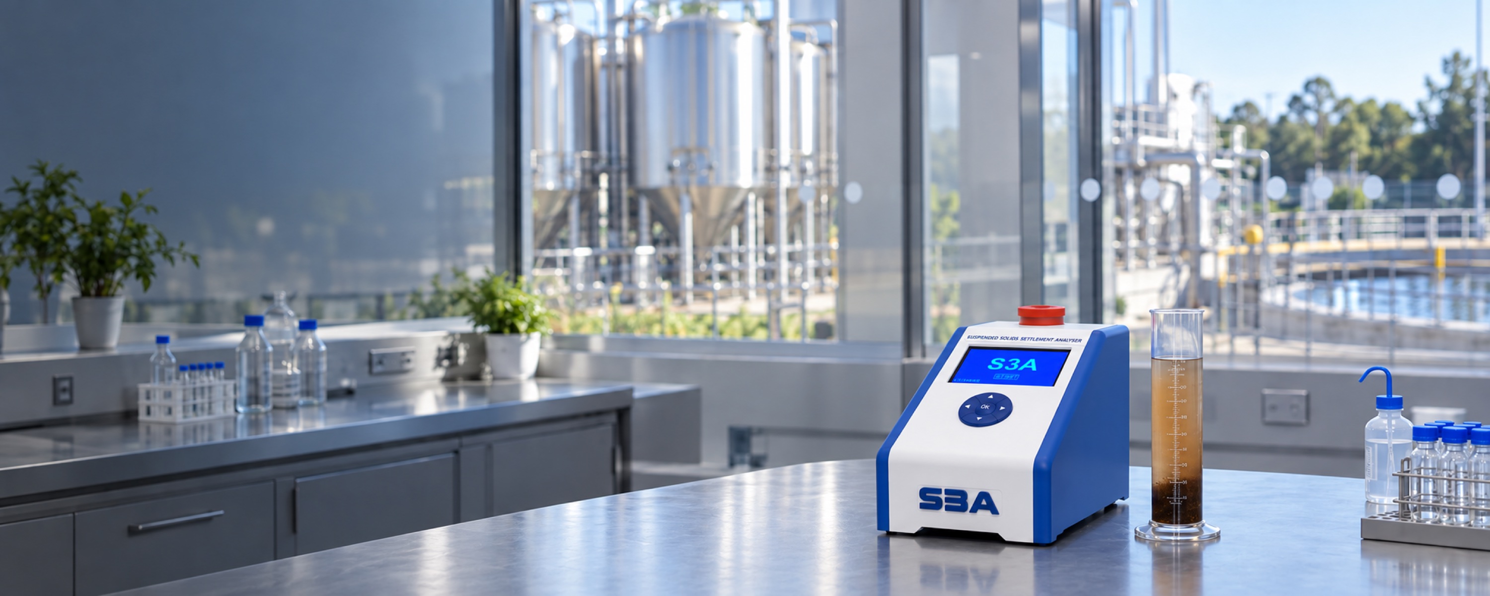 Compact S3A analyser alone on a countertop in a brewery effluent treatment laboratory