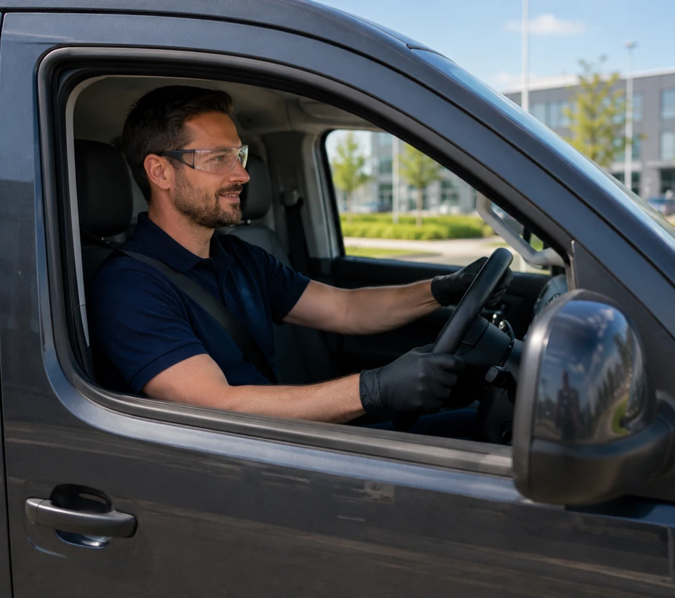 PMA field service technician travelling to a customer site